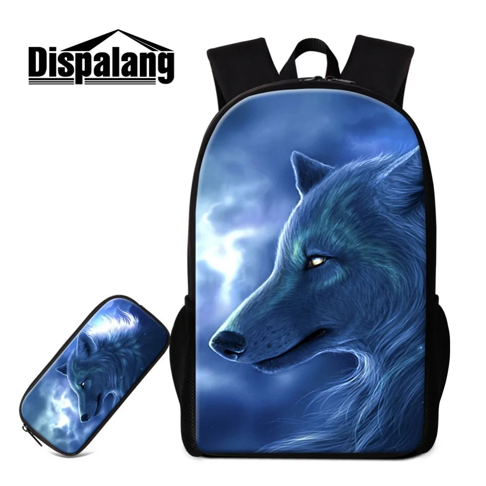 

Dispalang Animal Wolf Print School Backpack For Boys 2 PCS Set School Pencil Case For Student Children's Large Bagpack Bookbags