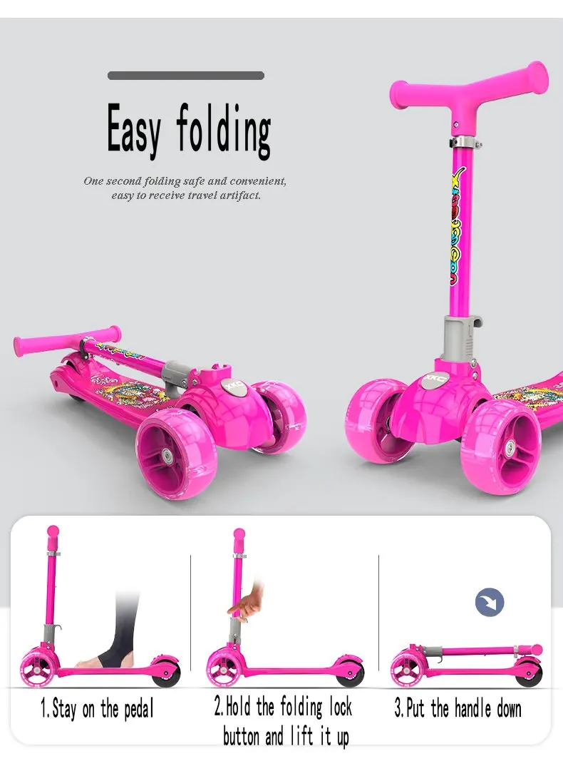 Children's scooter baby outdoor sport PU 3wheels golw disassembly Bodybuilding plastic height adjustable | Спорт и развлечения