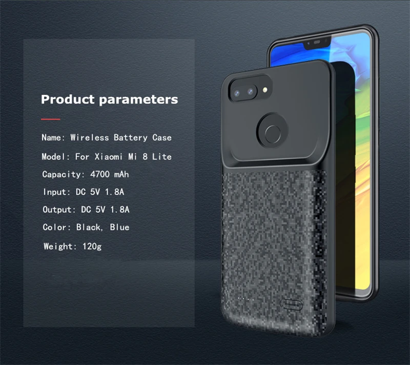 KQJYS Батарея чехол Портативный для спортивной камеры Xiao mi 8 Lite Батарея Зарядное устройство чехол для Xiaomi mi 8 Lite 4700mAh резервного копирования Мощность банк Зарядное устройство Чехол