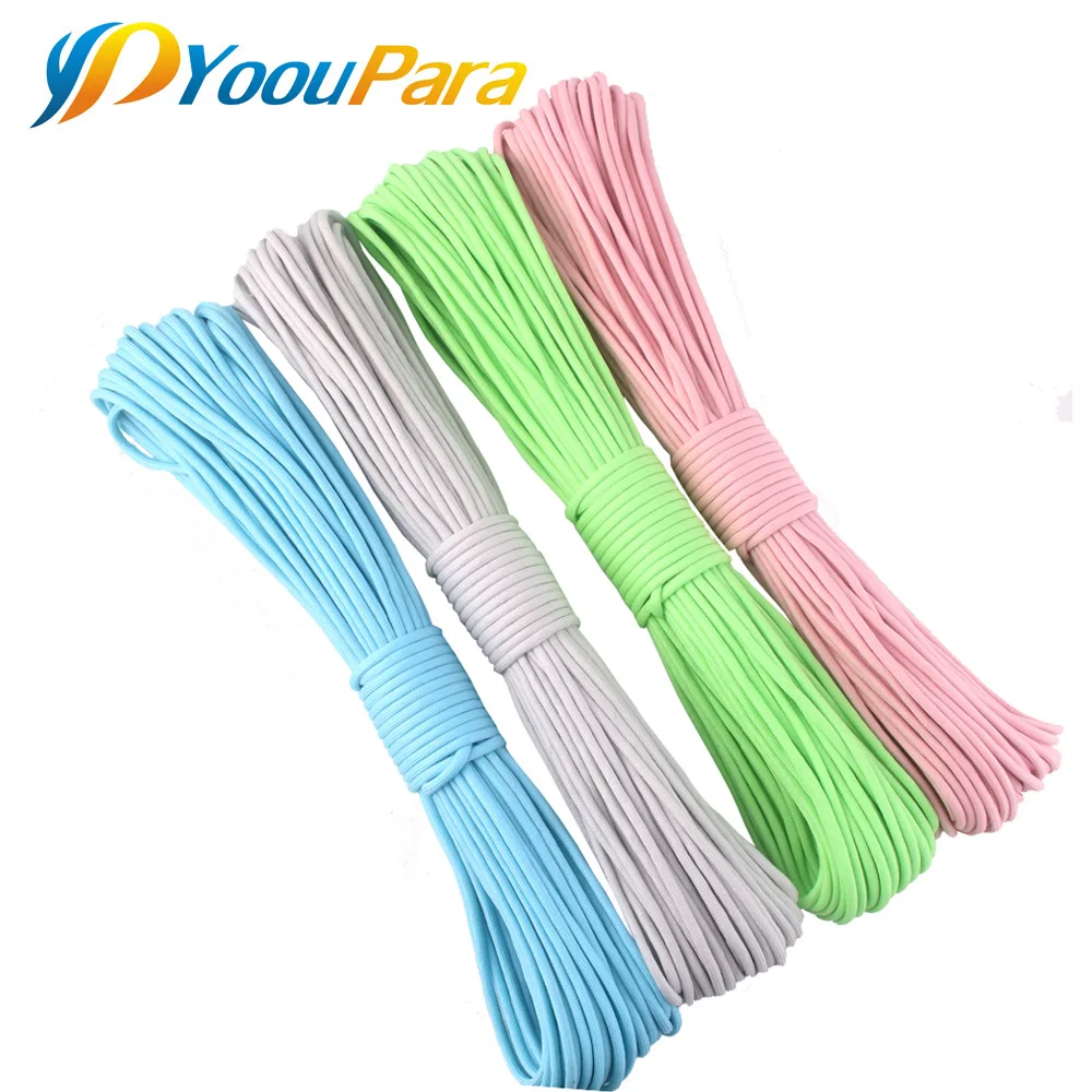 25FT Glow In The Dark Nylon Paracord 550LB 7Strands Survival Luminous Parachute Cords Lanyard Ropes Outdoor Camping Equipments