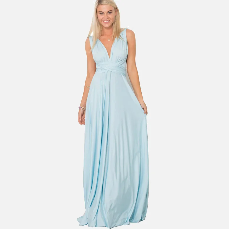 Light Blue QIUXUAN/27 цветов, летнее, сексуальное, макси, вечерние платья, многоканальное, свободное, Бандажное, длинное платье, без рукавов, платье-трансформер, бесконечность - Цвет: Light Blue