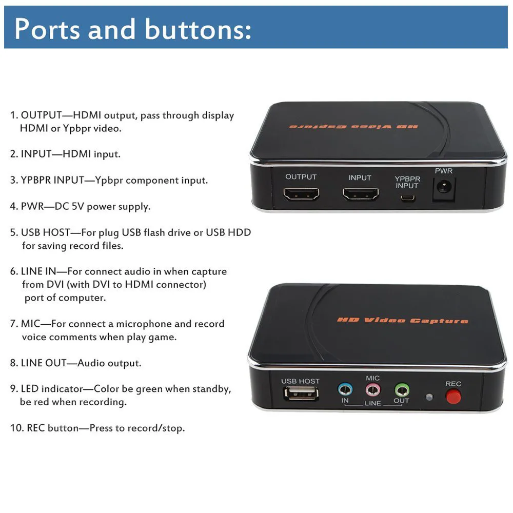 CARPRIE HD игры Capture Card видео захвата 1080P HDMI/YPBPR Видео Регистраторы для Xbox 360 One PS3 PS4 wii U