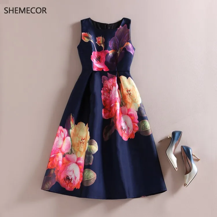 13 SHEMECOR, осень, новое женское платье Mori Girl, свежий стиль, цветок лотоса, цветочный принт, высокая талия, ТРАПЕЦИЕВИДНОЕ платье без рукавов, голубое, розовое, размера плюс - Цвет: 13