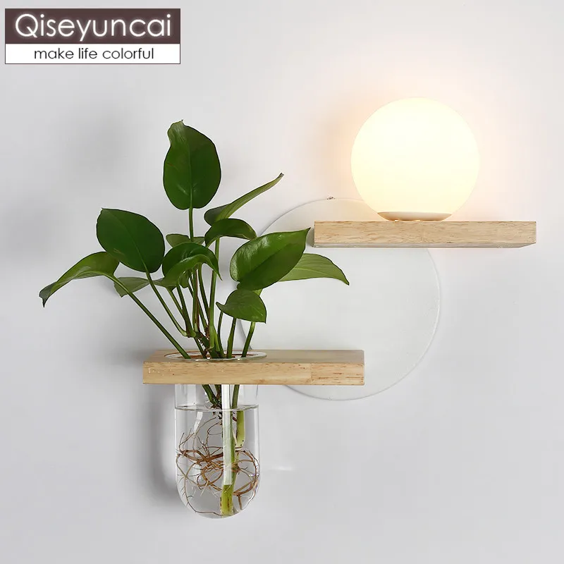 Kopen Qiseyuncai Nordic Creatieve Restaurant Eiken Suikerklontjes Wandlamp Bar Cafe Woonkamer Slaapkamer Bed Plant Lampen Gratis Verzending