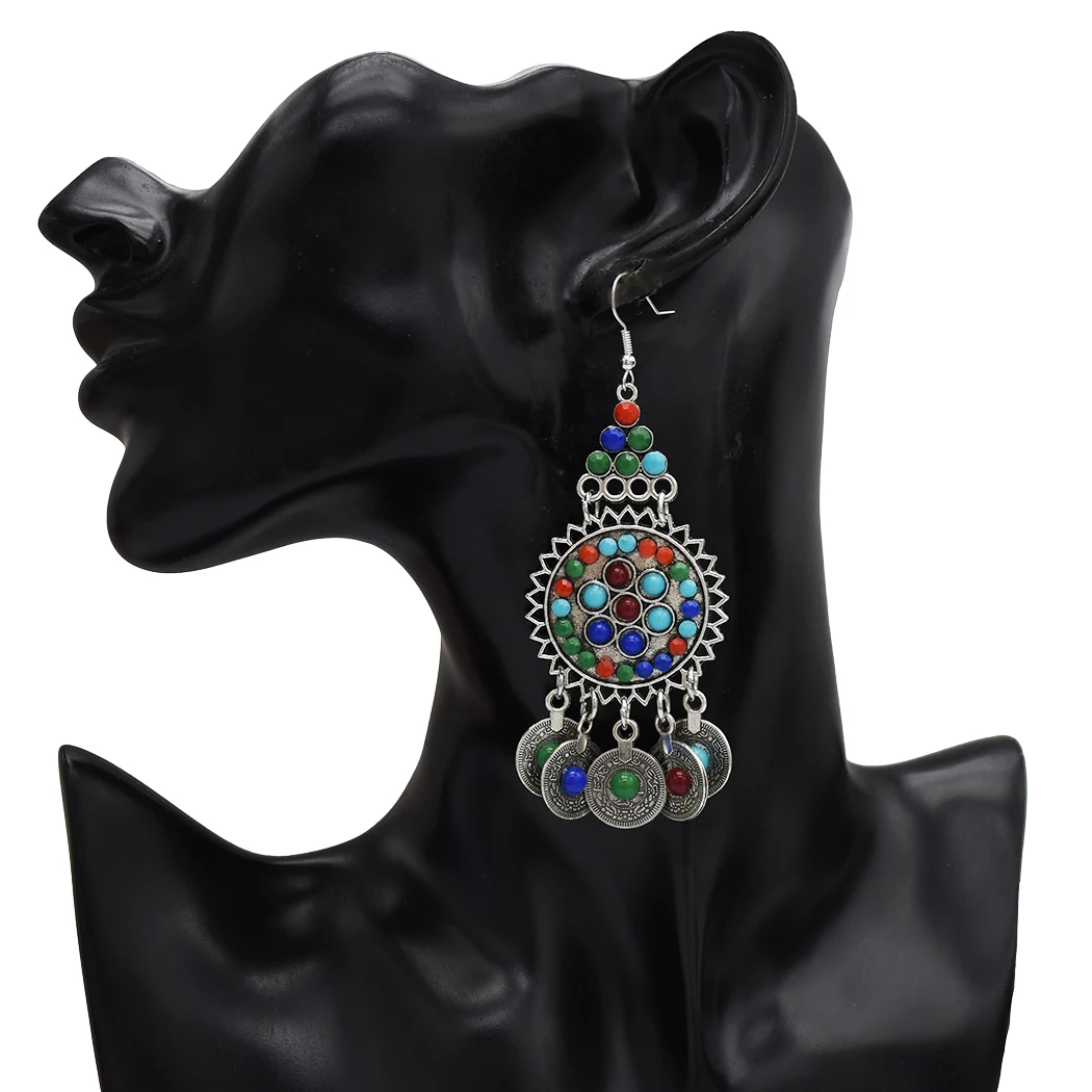 Афганские богемные окисленные Висячие серьги Jhumka в виде монет индийские цвета