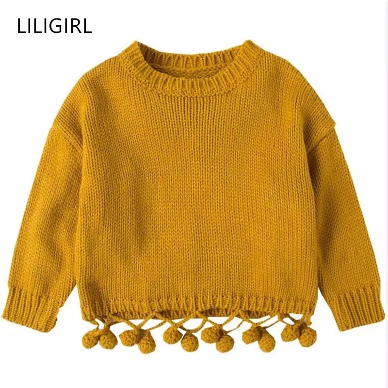 LILIGIRL/свитера для маленьких девочек Детская осенняя одежда с помпоном и