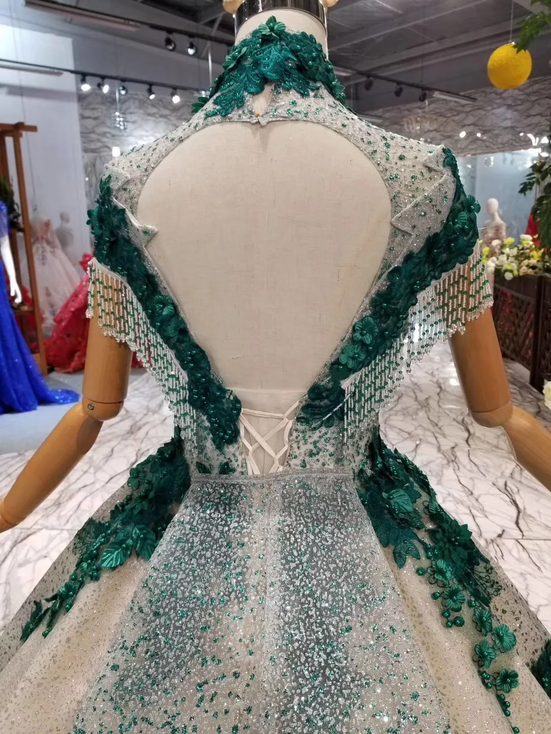 Женское платье с длинным шлейфом Anos Quinceanera зеленое кружевное маскарадное бисером