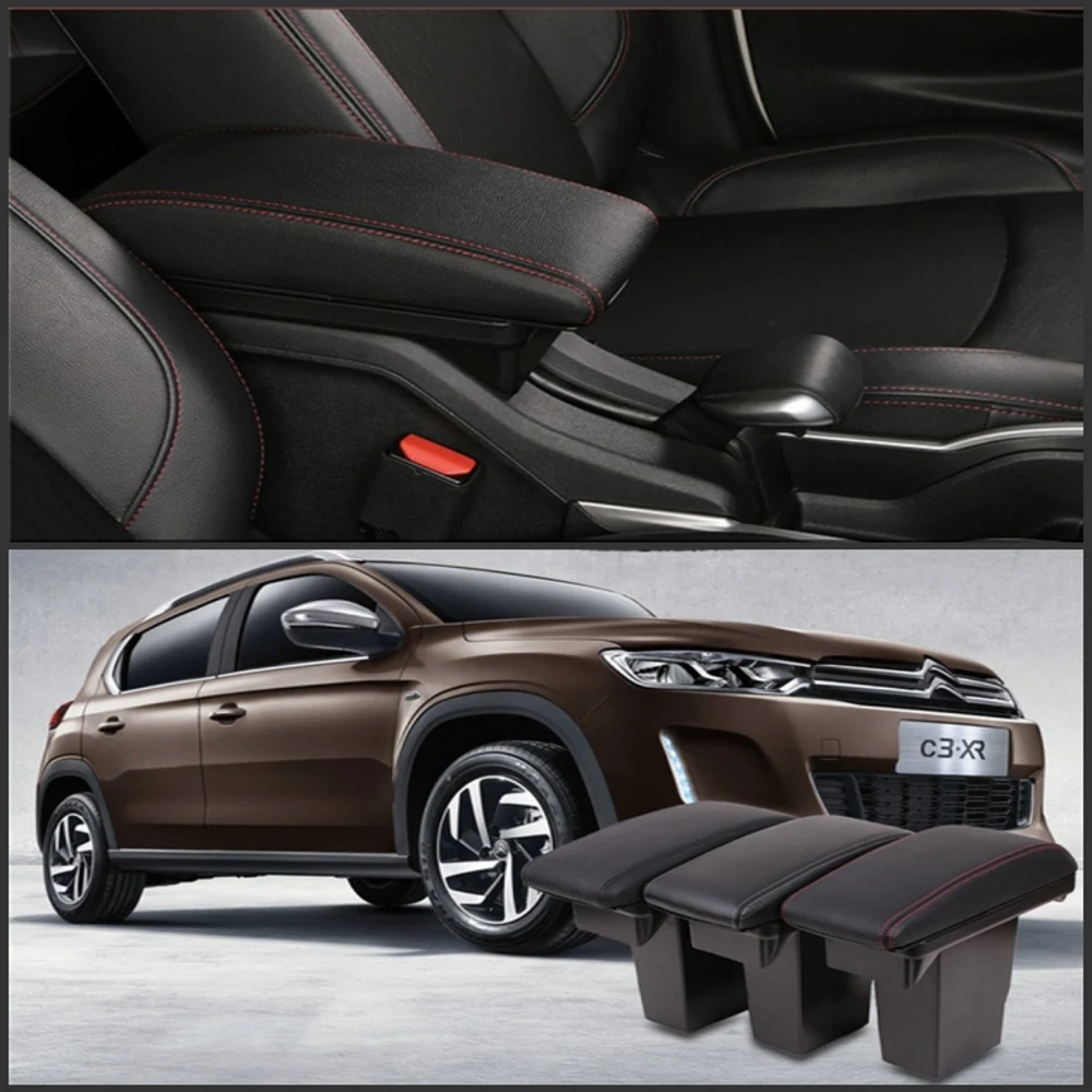 Для Peugeot 2008 подлокотник коробка + 3USB черная кожаная Центральная новый ящик для