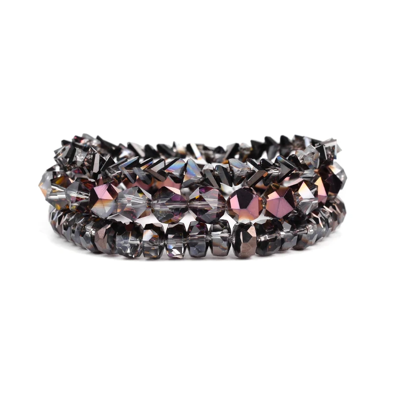 Bracelets Sets 3 шт./компл. эластичный Для женщин с украшением в виде кристаллов Браслеты Дамская мода с геометрическим принтом бисер в виде граненых стеклянных нитка Браслеты Bijoux(украшения своими руками) подарок BCSET272 - Окраска металла: Bracelets Sets