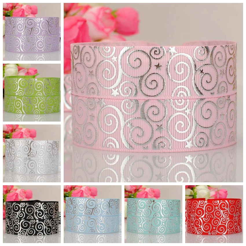 7/8" 22mm SWIRLS & STARS WHITE SILVER FOIL CHEVRON BLING GROSGRAIN RIBBON CHEER BOW | Дом и сад
