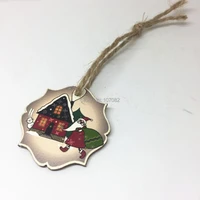 50pcs wood christmas tags pendants embellishments santa house patterns xmas diy crafts garland scrapbooking 40mm