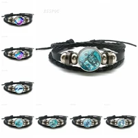sea turtle dolphin seashells black braided leather button bracelet glass dome pendant fashion jewelry ocean souvenir gift