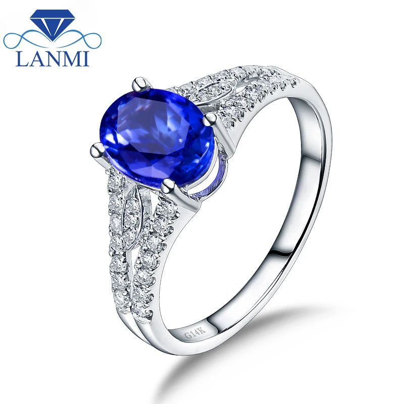 

LANMI Natural Oval Tanzanite Rings Real 14K White Gold Free Shipping Good Diamond For Women Thanksgiving Dia Gem Jewelry Present