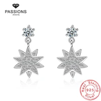 new fashion 925 sterling silver star snowflake long drop earrings aaa cubic zirconia ear stud for women earring jewelry gift