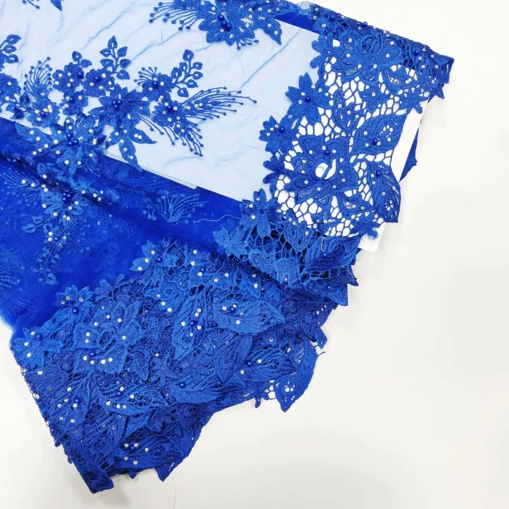 Синий французской моды Роскошная бисера lace 3 d с цветочным узором и блестками