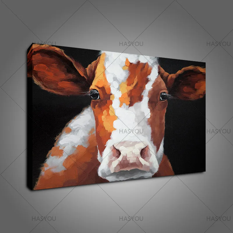 Hand Painted Modern Animal Oil Painting On Canvas cow Cartoon oil painting Wall Art wall decor For Living Room restaurant cafe | Дом и сад