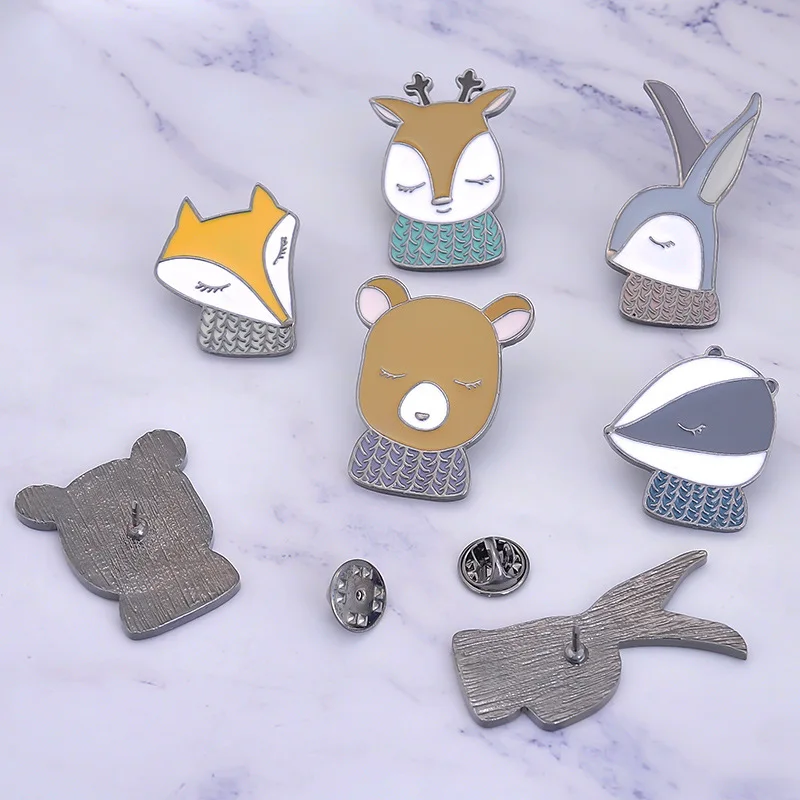 Милые броши с животными в карикатурном стиле для женщин - Креативные броши Лисица, Кролик, Медведь, Олень - Ювелирные изделия из эмали для пиджаков и воротничков - Значки-зажимы на пуговицах.