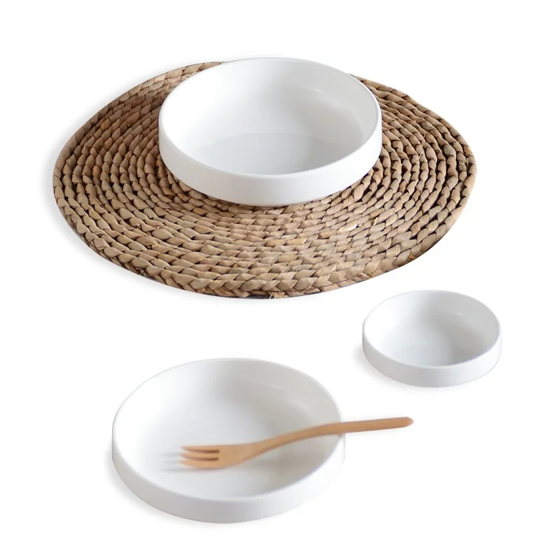 White ceramic circular disc deep dish soup Korean household salad Snack Tray Dish of pasta | Дом и сад