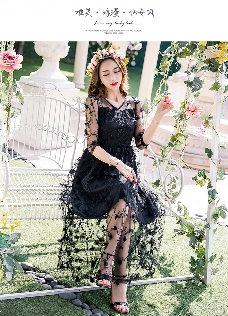 2017 весенне-летнее женское элегантное длинное платье с объемной цветочной