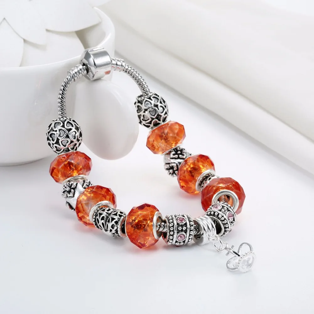 Kinitial Красный Кристалл Посеребренная Подвески Цветочное сердце бусинами