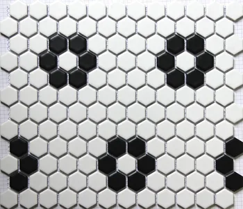 classic white mixed black hexagon flower pattern ceramic mosaic tiles kitchen backsplash wall bathroom wall and floor tiles