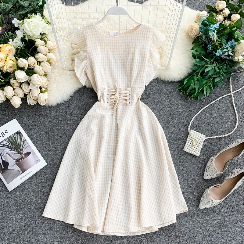 Новинка 2019 модные женские платья винтажное клетчатое платье с оборками на