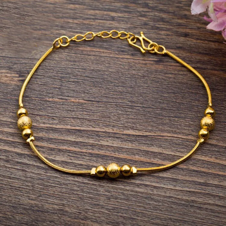 MxGxFam ( 17 cm+ 4 cm ) Small Snake Beads Bracelets Anklets Jewelry For Women Pure Gold Color Allergy Free | Украшения и