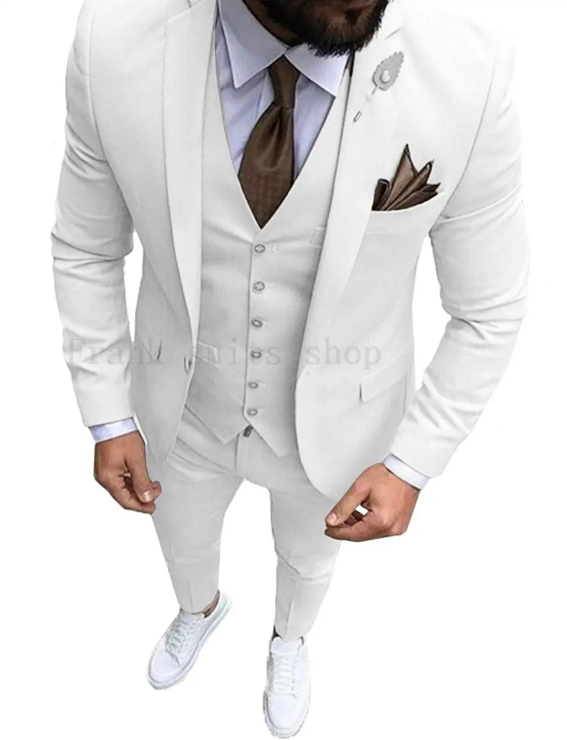 2019 White Party Suit Men Groom Tuxedos Costme Homme Terno Blazer Notch Lapel Two Buttons Men Wedding Suits 3 Pieces