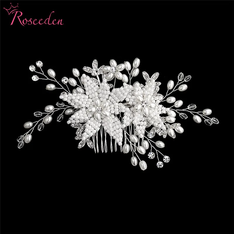 

Romantic Full Pearls Wedding Hair Comb Bride Head Ornaments Hair Combs Accessories Bridal Rhinestone Jewelry Handmade RE3281