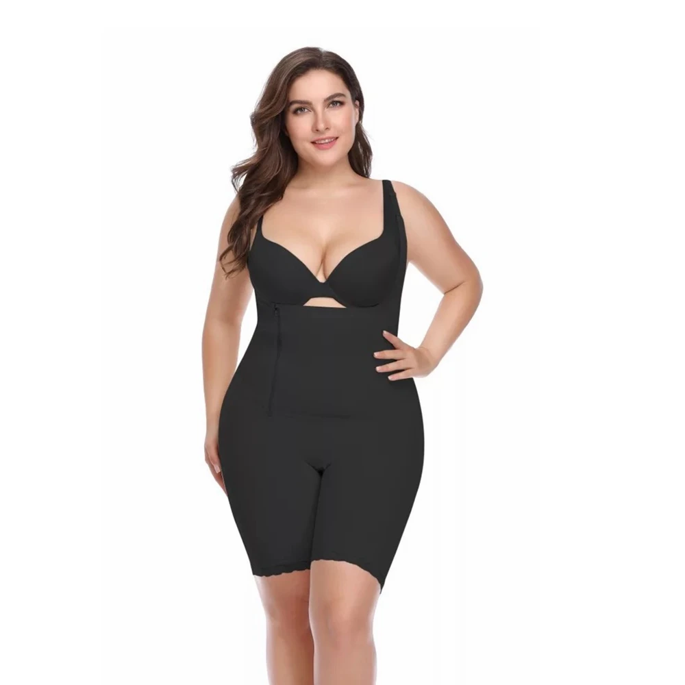 Black Корректирующее белье Для женщин Full Body Shaper корректирующее утягивающее белье корсет формирователь с открытой промежностью, уменьшая Ремни боди корсет моделирования ремень 6XL - Цвет: Black
