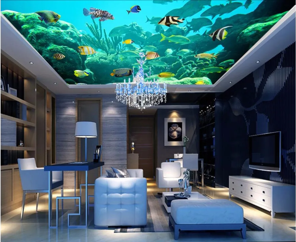 

Пользовательские фото 3d потолочные фрески обои Happy sea fish dolphins украшение комнаты Живопись 3d настенные фрески обои для стен 3 d