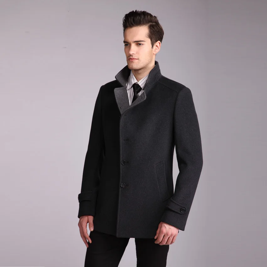 ZHANSHI 2016 Hot Sell Autumn And Winter Men Woolen Coat Fashion Gray Wool Cashmere Blend Free Shipping | Мужская одежда