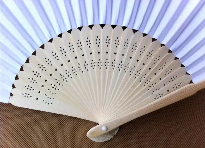 

Free shipping 50pcs/lot White Folding Elegant Silk Hand Fan with Gift bag Wedding Favors Gift
