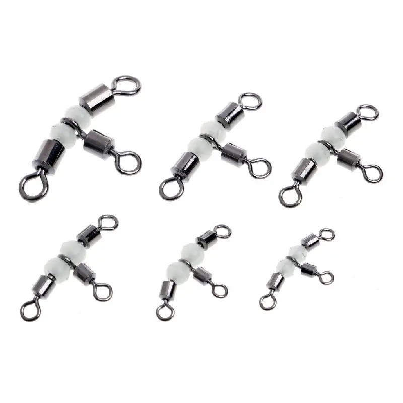 

10Pcs 3 Way Triple Glow Luminous Beads Fishing Rolling Swivels Tackle Connector