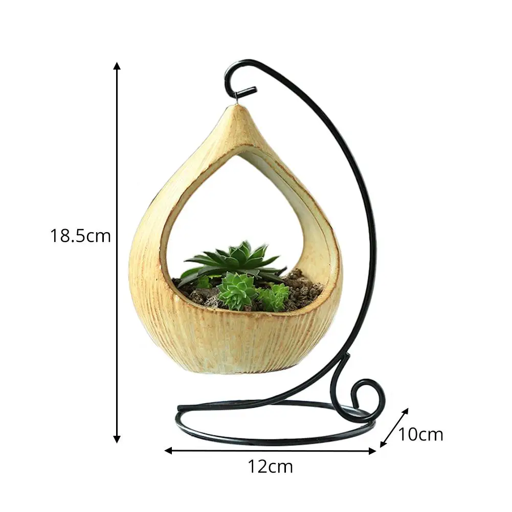 Iron Stand Hanging Basket Microlandschaft Geometric Ceramic Succulent Plants Flower Pot Hook Desk Bracketplant | Дом и сад