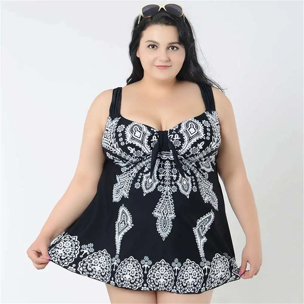 4XL-10XL размера плюс цельный купальник юбка пуш-ап купальная одежда женское платье купальный костюм большой размер купальный костюм для полных женщин