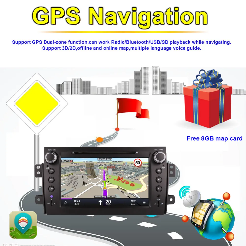 Автомагнитола на Android 7 1/8 0 Восьмиядерный процессор ОЗУ 4 Гб GPS Bluetooth для Suzuki Sx4 2006 2012