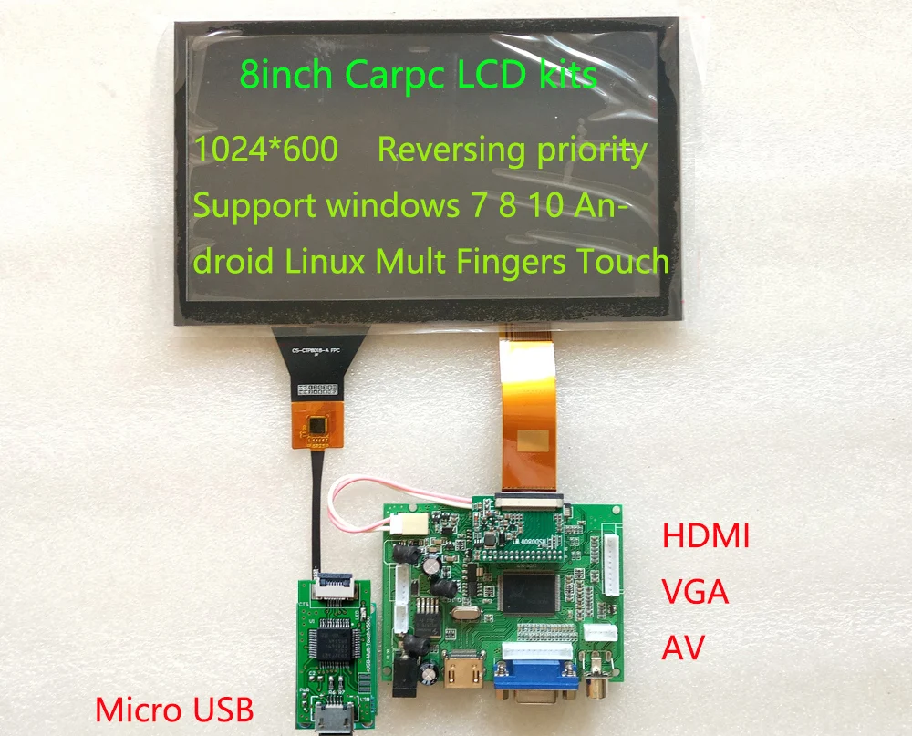8 дюймов Carpc DIY Kit HDMI 1024*600 Высокое разрешение HSD080IFW1 Реверсивный приоритет Mult Touch поддержка Raspberry Pi Android