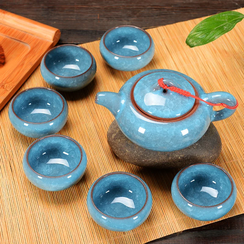 

7stes Cracking ice tea set with gift box crafts tea tools kung fu ceramic tea pot cracked ice cup