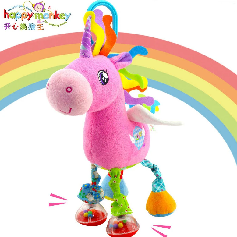 Happy monkey животных мягкие погремушки Подвесные Игрушки для малышей лошадь кровать