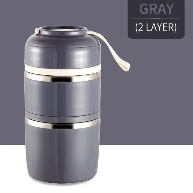 2 Layer Gray Термальный Ланч-бокс для детей герметичный из нержавеющей стали Bento box Дети милый японский Портативный Пикник школьный контейнер для еды, судок - Цвет: 2 Layer Gray