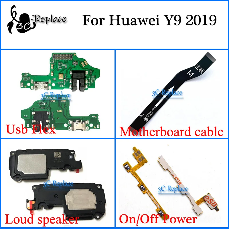 Гибкий Usb кабель для материнской платы Huawei Y9 2019 громкий динамик ВКЛ./ВЫКЛ. гибкий питания|Шлейфы мобильных