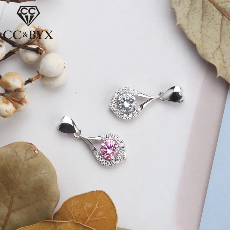 CC кулоны для женщин серебряный розовый/белый кубический цирконий камень