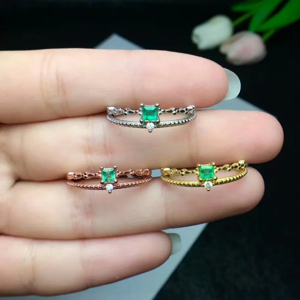 Shilovem 925 Серебряное кольцо с натуральным изумрудом ювелирные украшения для женщин Модный свадебный открытый 3*3 мм cj030306agml