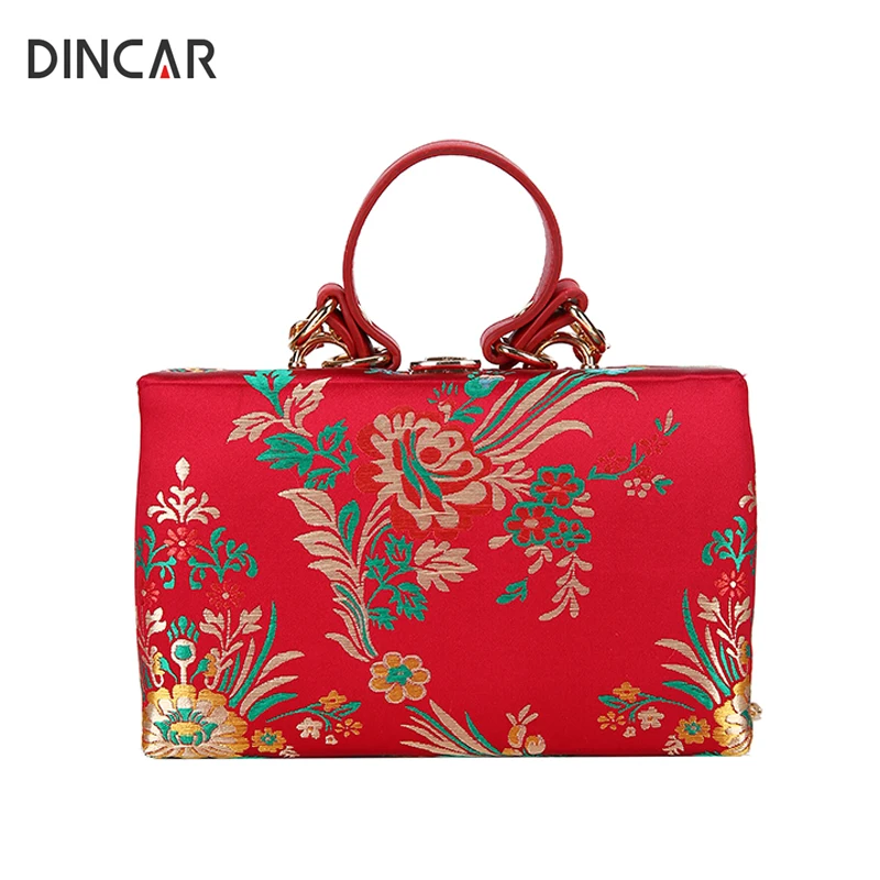 DINCAR роскошные сумки женские дизайнерские атласные на плечо с вышивкой модные