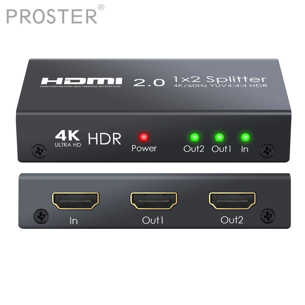 PROZOR HDMI совместимый 1x2 сплиттер Поддержка 4K/60Hz YUV 4:4:4 HDR усилитель распределения для