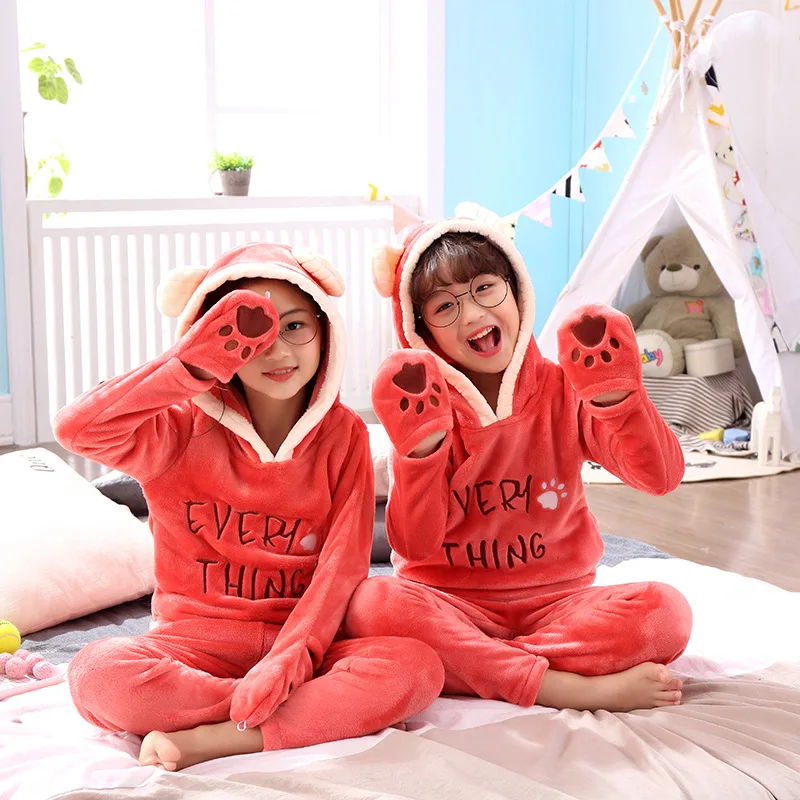 Children Flannel Pajamas Kids Coral Fleece Pyjamas Girls Cartoon Sleepwear Boys Nightwear Winter Clothes Unisex Pijamas Set 2pcs | Детская - Фото №1