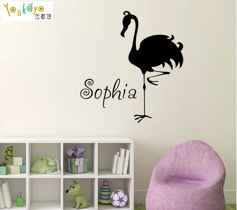 Персональное имя наклейка на стену Фламинго обои детская комната спальня
