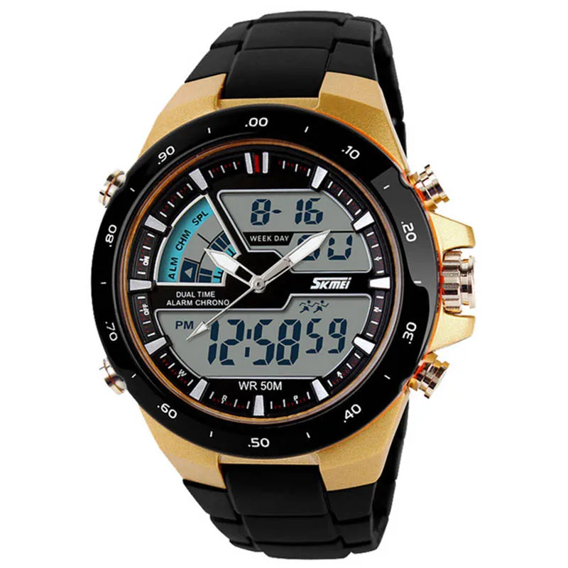 Gold Black Мужские спортивные часы Военные повседневные спортивные мужские часы водонепроницаемые силиконовые часы мужские S Shock Relogio Masculino SKMEI 1019 - Цвет: Gold Black
