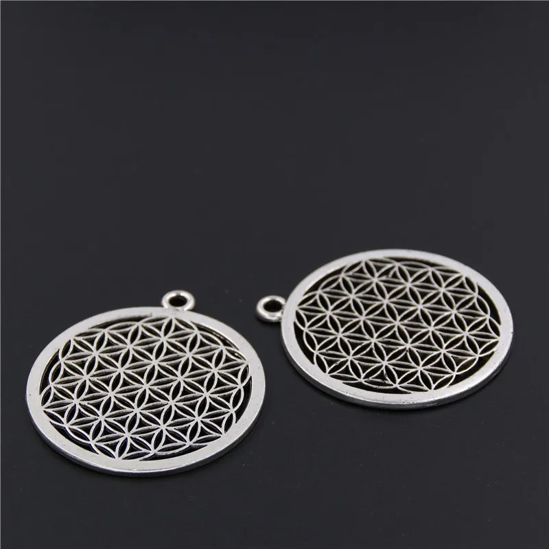 Подвеска серебряного цвета цветок жизни 10 шт.|flower of life|flower life silverflower pendant |